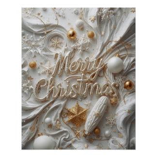 Weißer & Goldener „Frohe Weihnachten“ Poster