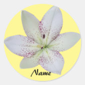 Weißer Goldener Lilienbaum Blume, Personalisierter Runder Aufkleber (Vorderseite)