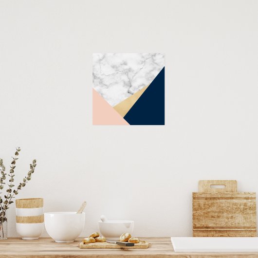 Weißer, goldfarbener, pfirsichblauer Marmorblock Poster (Küche)