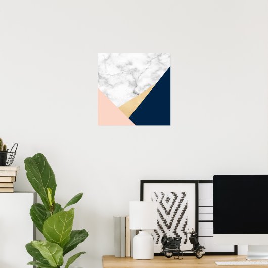 Weißer, goldfarbener, pfirsichblauer Marmorblock Poster (Heimbüro)