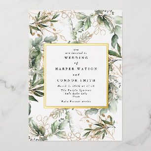 Weißer Goldfolienrahmen   Boho Botanical Eukalyptu Folieneinladung
