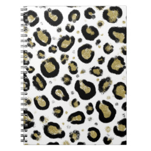 Weißer Goldglitter & Schwarz Leoparden Gepard Druc Notizblock