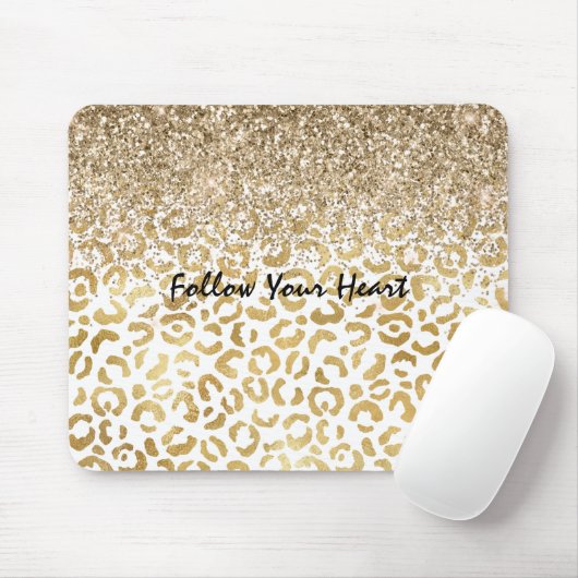 Weißer Goldleopard Print-Glitzer glänzt Mousepad (Mit Mouse)