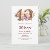 Weißer Goldpfirsichblüte 40. Geburtstag Einladung (Stehend Vorderseite)