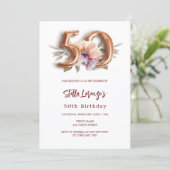Weißer Goldpfirsichblüte 50. Geburtstag Einladung (Stehend Vorderseite)