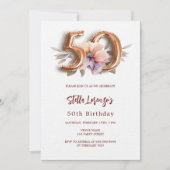 Weißer Goldpfirsichblüte 50. Geburtstagsluxus Einladung (Vorderseite)