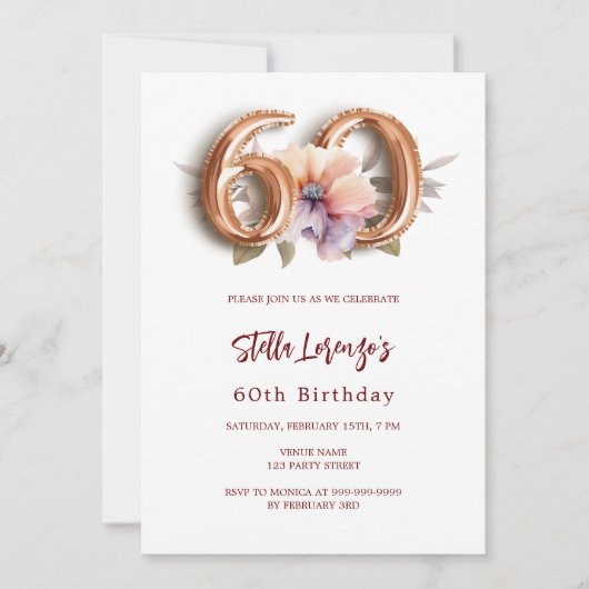 Weißer Goldpfirsichblüte 60. Geburtstag Einladung (Vorderseite)