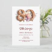 Weißer Goldpfirsichblüte 80. Geburtstag Einladung (Stehend Vorderseite)