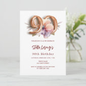 Weißer Goldpfirsichblüte 90. Geburtstag Einladung (Stehend Vorderseite)