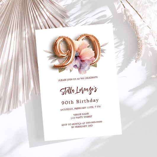 Weißer Goldpfirsichblüte 90. Geburtstag Einladung