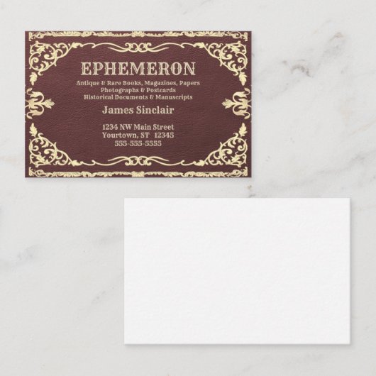 Weißer Goldrahmen auf dunkler Ledertextur Visitenkarte (Vorne/Hinten)