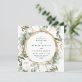 Weißer Goldzirkel Boho Botanischer Eukalyptus Einladung (Stehend Vorderseite)