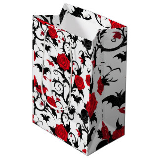 Weißer Gothic mit roten Rosen, Fledermäusen und To Mittlere Geschenktüte