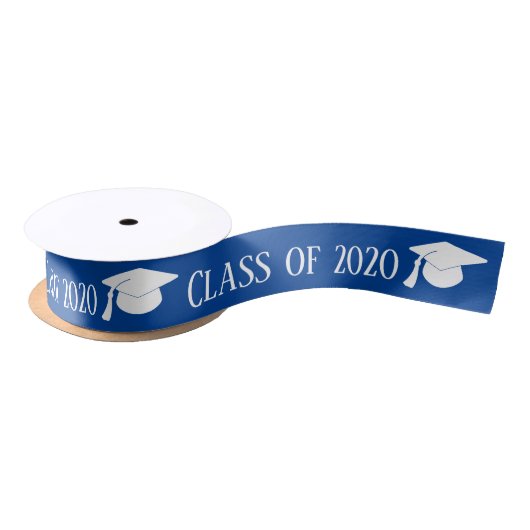 Weißer Graduierhut| Klasse 2020 Navy Blue Satinband (Spule)