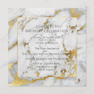 Weißer grauer Marmor Geburtstagsparty Golden Brush Einladung