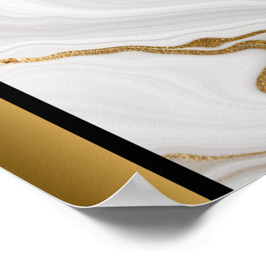 Weißer grauer Marmorstein / Schwarze goldene Grenz Poster (Ecke)