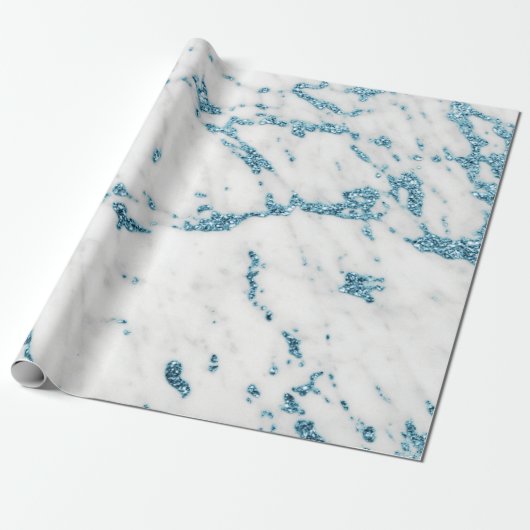 Weißer grauer Ozean Blauer Glitzer Carrara Marmors Geschenkpapier (Ungerollt)