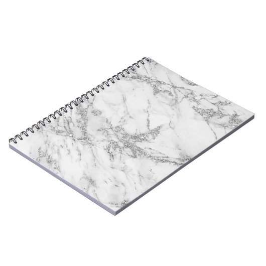 Weißer grauer silberner Glittermarmor des Notizblock (Linke Seite)