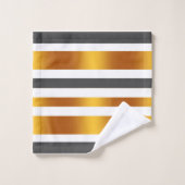 Weißer Graugoldener Effekt gestreift Badhandtuch Set (Waschlappen)