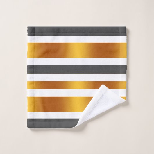 Weißer Graugoldener Effekt gestreift Badhandtuch Set (Waschlappen)