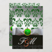 WEISSER GREEN DAMASK & KLEEBLATT MONOGRAM GOLD Ora Einladung (Vorne/Hinten)