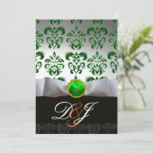 WEISSER GREEN DAMASK & KLEEBLATT MONOGRAM GOLD Ora Einladung (Stehend Vorderseite)