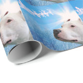 Weißer Gruben-Stier-Terrier-Hund wartete Geschenkpapier (Rolleneckpunkt)