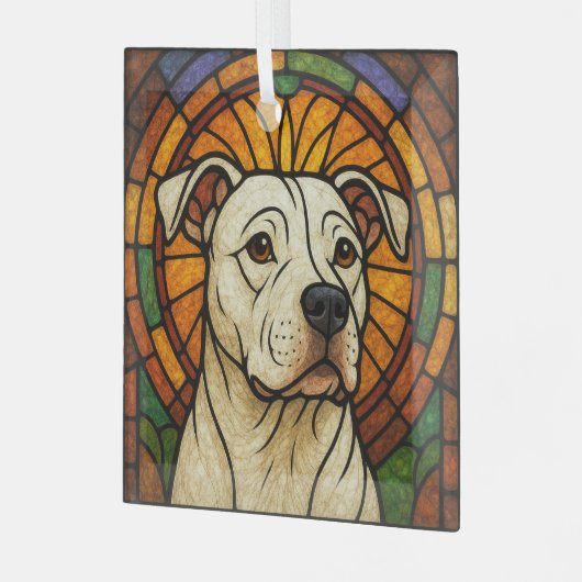 Weißer Grubenhund in "Hartglas" Ornament Aus Glas (Vorderseite links)