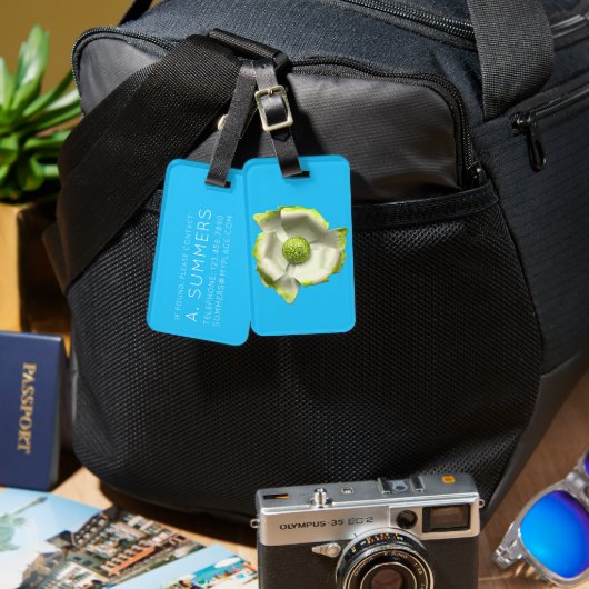 Weißer grüner Frühlingsbläser MOD Retro Blume Blau Gepäckanhänger (Vorderseite & Rückseite)