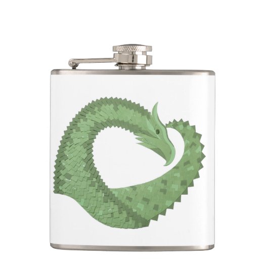 Weißer Grüner Herzdrache Flachmann (Vorderseite)