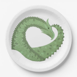 Weißer Grüner Herzdrache Pappteller