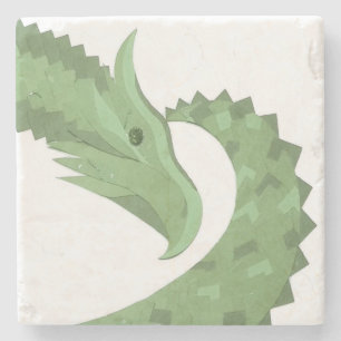 Weißer Grüner Herzdrache Steinuntersetzer
