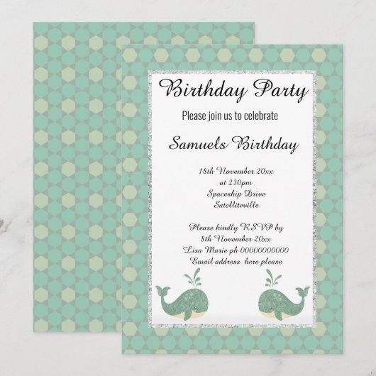 Weißer grüner Hexagon zum Geburtstag Einladung (Vorne/Hinten)