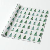 Weißer Grüner Wasserfarben Winterbaum Geschenkpapier (Ungerollt)