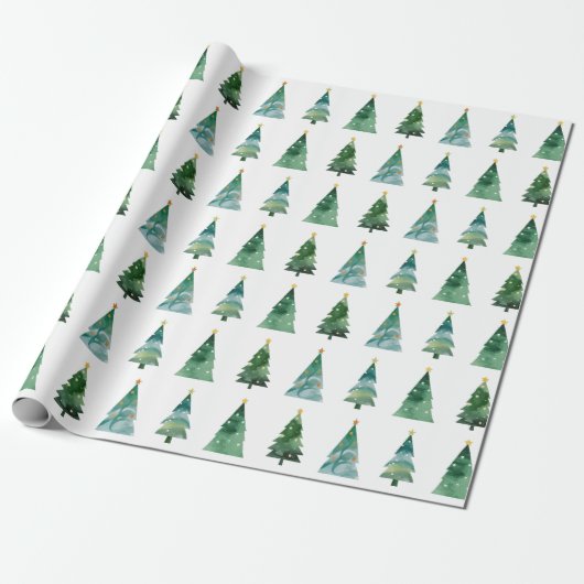 Weißer Grüner Wasserfarben Winterbaum Geschenkpapier (Ungerollt)