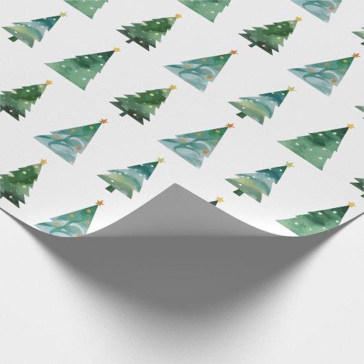 Weißer Grüner Wasserfarben Winterbaum Geschenkpapier (Ecke)