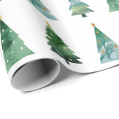 Weißer Grüner Wasserfarben Winterbaum Geschenkpapier (Rolleneckpunkt)
