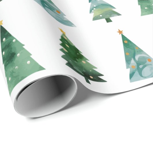 Weißer Grüner Wasserfarben Winterbaum Geschenkpapier (Rolleneckpunkt)