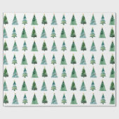 Weißer Grüner Wasserfarben Winterbaum Geschenkpapier (Flach)