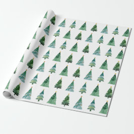 Weißer Grüner Wasserfarben Winterbaum Geschenkpapier