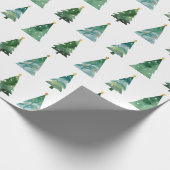 Weißer Grüner Wasserfarben Winterbaum Geschenkpapier (Ecke)