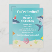 Weißer Hai-Cartoon Party Hats Einladungspostkarte (Vorne/Hinten)