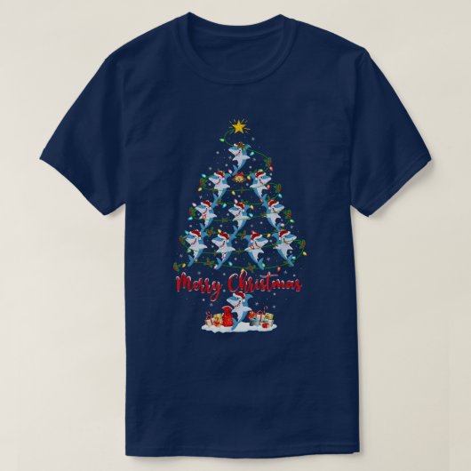 Weißer Hai Fisch Weihnachtsbaum Sonnenschein T-Shirt (Design vorne)