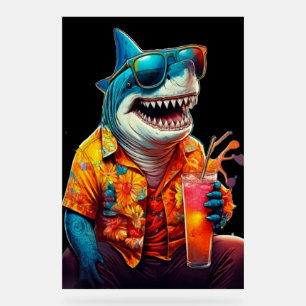 Weißer Hai im hawaiianischen Hemd Tropische Pop-Ar Acrylschild