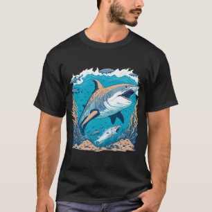 Weißer Hai schwimmt mit kleinen Fischen T-Shirt