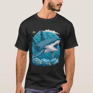 Weißer Hai schwimmt mit kleinen Fischen T-Shirt