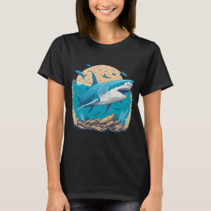 Weißer Hai schwimmt mit kleinen Fischen T-Shirt