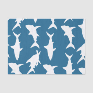 Weißer Haifisch-Silhouetten u. Ozean-Blau Seidenpapier