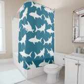 Weißer Haifisch-Silhouetten u. Ozean-blaues Grün Duschvorhang (Beispiel)