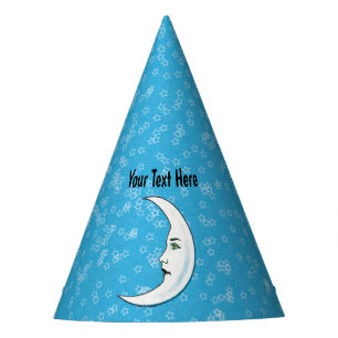 Weißer Halbmond mit Gesichtsstars Aqua Blau Partyhütchen
